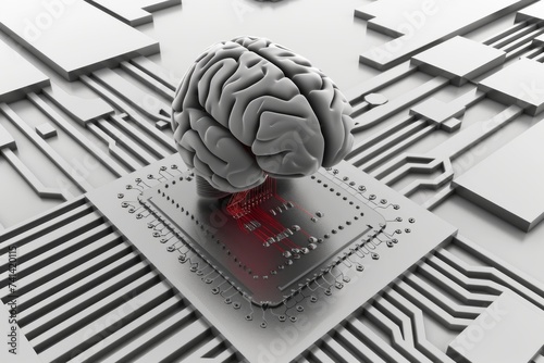AI Brain Chip cloud server. Artificial Intelligence intellectual capacity mind unmyelinated axon axon. Semiconductor digitalization circuit board gene expression photo