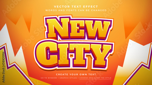 Vector Editable 3D orange purple text effect. New city sport games graphic style on orange background