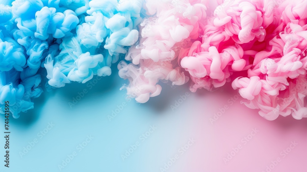 Fototapeta premium Pastel red and white ink cloud with white frame, resembling silky smoke, providing copy space.