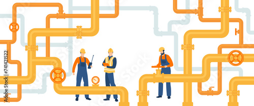 Gas pumping station, gas industry and gas transport system. Oil gas workers. 
