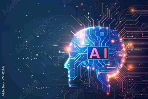 AI Brain Chip non ecc ram. Artificial Intelligence ai human digital business mind circuit board. Neuronal network case fan smart computer processor silicon carbide photo