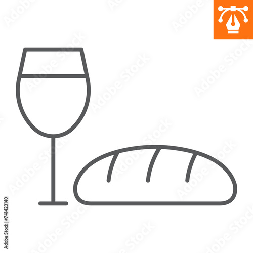 Wine and bread line icon