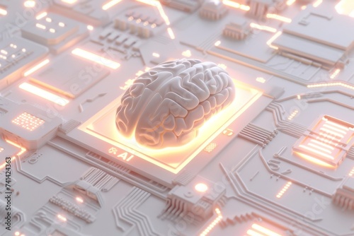 AI Brain Chip memory interleaving. Artificial Intelligence health information system mind grit axon. Semiconductor semiconductor industry circuit board spintronics photo