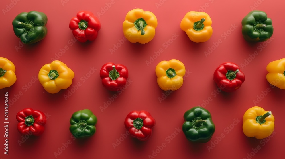 Vibrant bell peppers background with green, red, and yellow veggies for healthy cooking concepts