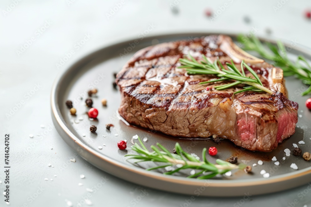 Juicy grilled steak with rosemary and smoked pepper
