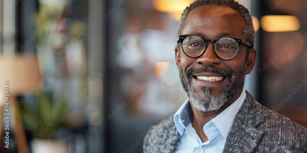 Captured in moment of sheer joy and accomplishment mature businessman with ageless charm stands proudly face lit up with radiant heartfelt smile that speaks volumes of journey to success Captured in moment of sheer joy and accomplishment mature businessman with ageless charm stands proudly face lit up with radiant heartfelt smile that speaks volumes of journey to success