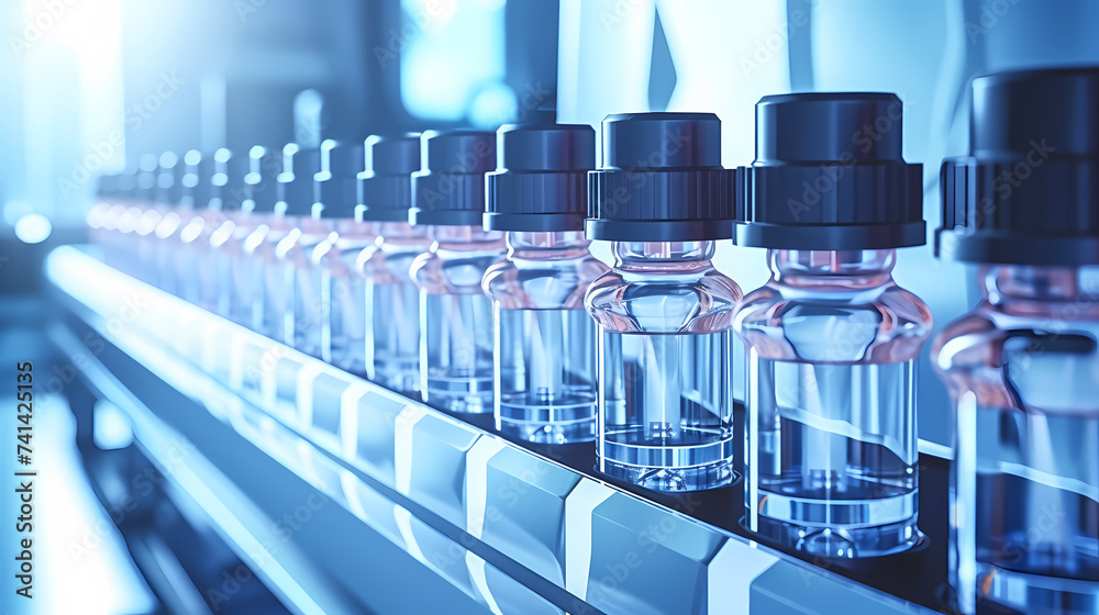 Pharmaceutical factory with conveyor line for glass bottles Pharmaceutical factory with conveyor line for glass bottles