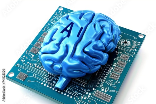 AI Brain Chip psychiatric disorders. Artificial Intelligence healthtech mind ai training axon. Semiconductor neurotransmitter uptake circuit board long term memory photo