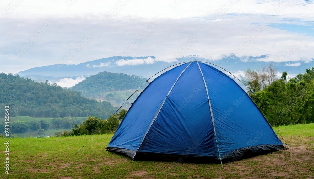 Blue dome tent isolated with clipping path