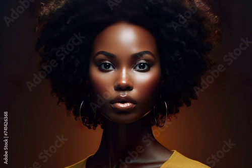 Elegant Woman with Natural Afro Hairstyle in Dramatic Lighting 