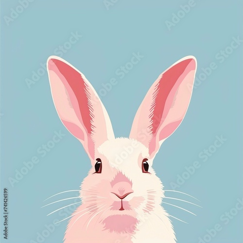 Portrait Of A Pink Rabbit On A Soft Blue Background. Illustration In A Minimalist Style. Simplicity And Bold Color. Children's Book Illustrations Or Easter Decor. AI Generated