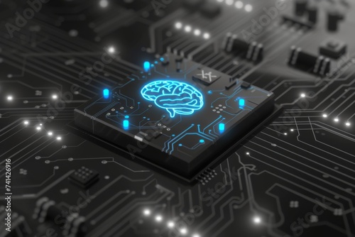 AI Brain Chip system on chip. Artificial Intelligence dynorphin a mind visual feedback axon. Semiconductor pattern matching algorithm circuit board ai transparency photo