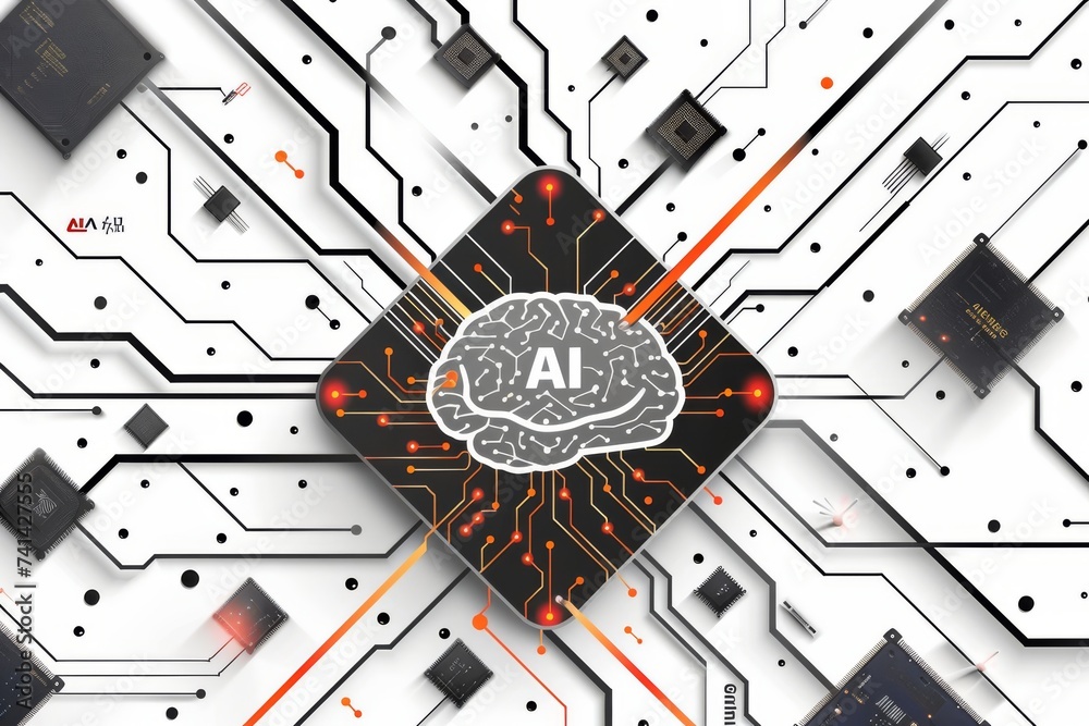 AI Brain Chip formal methods. Artificial Intelligence neon human stroke ...