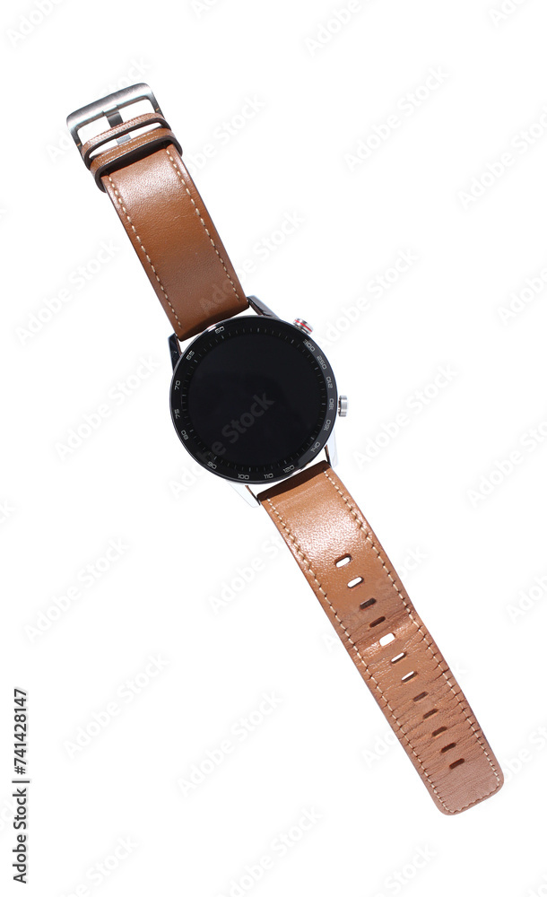 Smartwatch with a leather strap. Isolated with clipping path. Smartwatch with a leather strap. Isolated with clipping path.