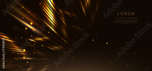 Abstract elegant gold diagonal lines on dark brown background with lighting effect sparkle. Luxury template award design.