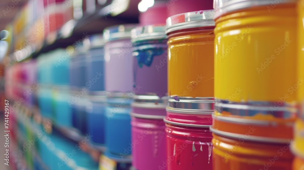 Selecting paint workshop with shelves and cans. Selecting paint workshop with shelves and cans.
