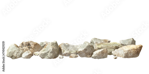 Scattered pile of stones ground on transparent backgrounds 3d render png photo
