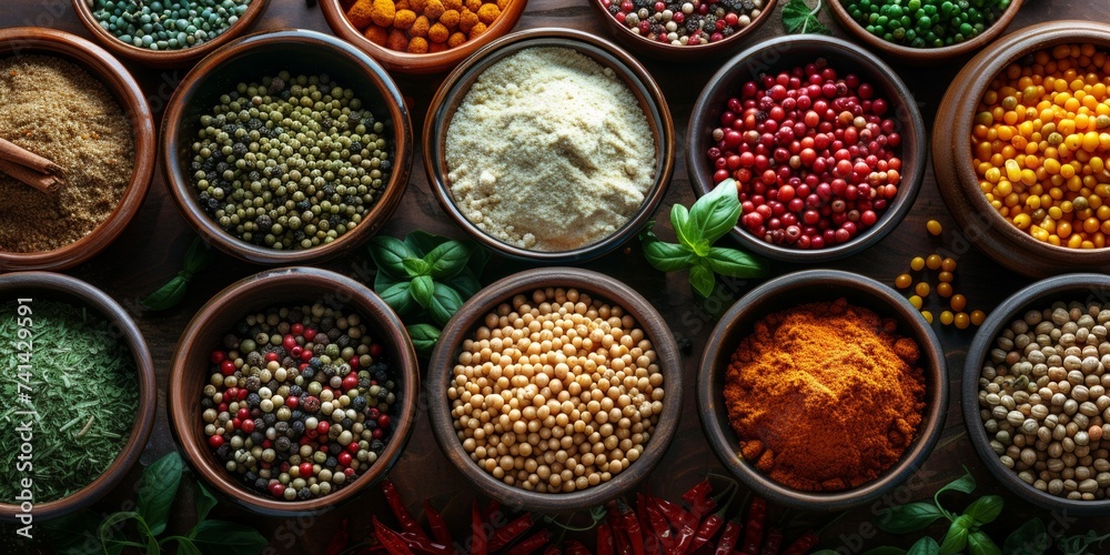 A medley of aromatic spices like turmeric, curry, and cinnamon, enriching Indian cuisine's vibrant flavors. A medley of aromatic spices like turmeric, curry, and cinnamon, enriching Indian cuisine's vibrant flavors.