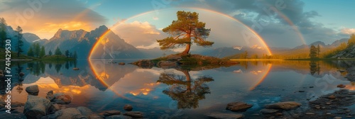 A tranquil lake reflects the majestic mountains and colorful autumn foliage  creating a symphony of nature s beauty.