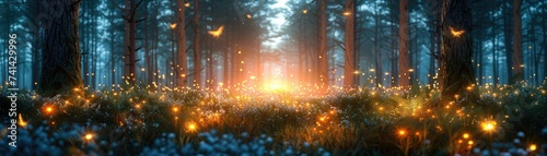 A mystical forest scene with twinkling lights © Vodkaz