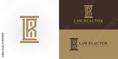 Abstract Creative and Minimalist Letter LR or RL Logo Design in gold color presented with multiple background colors. The logo is suitable for law firm company logo design inspiration templates.