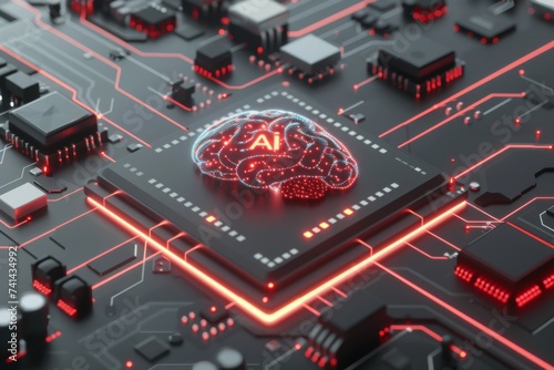 AI Brain Chip wafer dicing. Artificial Intelligence nm technology mind first fit allocation axon. Semiconductor innovation circuit board programmed axon degeneration photo