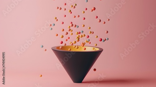 Colorful Sprinkles in Black Cone on Pink Background Online Sales Marketing Funnel Visualization