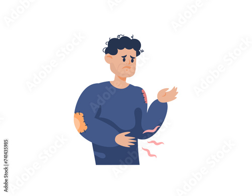 a homeless person who feels hungry and asks for help. ask for mercy or help. beggars or people who cannot afford it. stomach ache due to hunger. cartoon or flat character illustration design. graphic