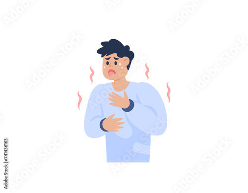 Dehydration. illustration of a thirsty man. feeling thirsty because of the hot weather. the man looks hot because of the hot air temperature. cartoon or flat character illustration design. graphic