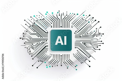 AI Brain Chip colorful icon. Artificial Intelligence cognitive enhancement mind healthcare technology axon. Semiconductor neurogenesis circuit board calcium channels photo