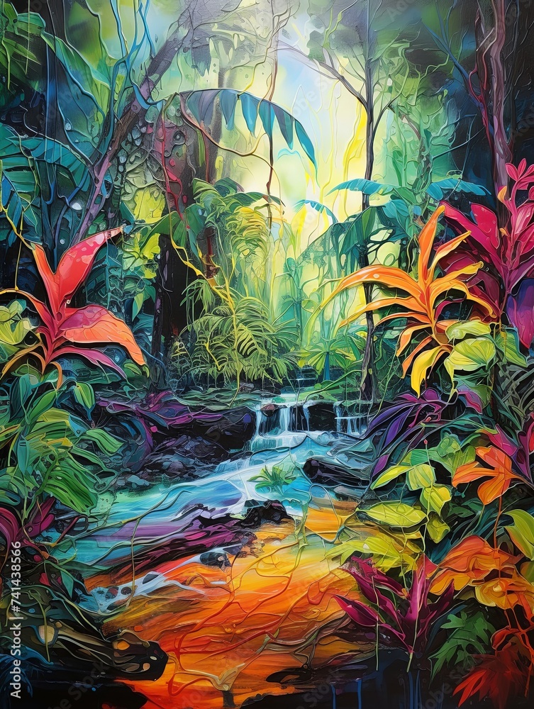 Fototapeta premium Abstract Rainforest Acrylic Pour Canvases: Jungle Flow Nature Artwork