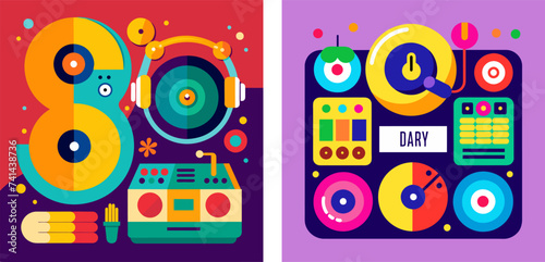 World DJ Day. Vector set flat illustration