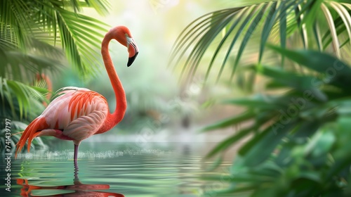 Tropical Pink Flamingo in Vibrant Paradise