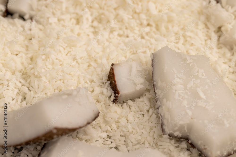 white coconut pulp and dried coconut flakes white coconut pulp and dried coconut flakes