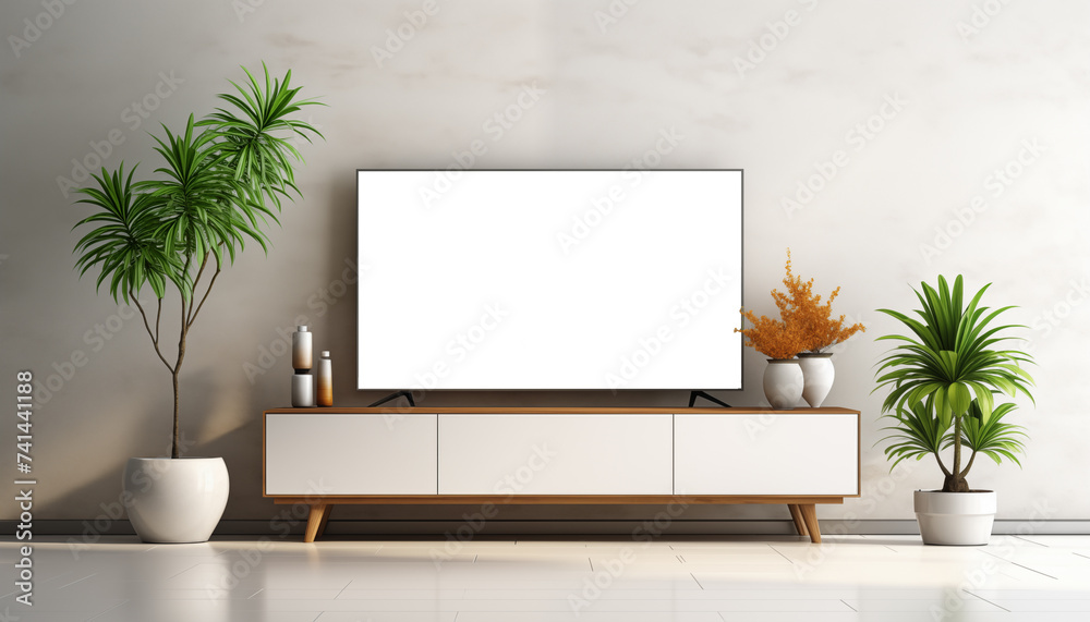 TV mockup in a minimalist modern interior. TV mockup in a minimalist modern interior.