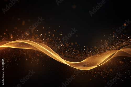 Modern gold wave line smooth and particle abstract on black background