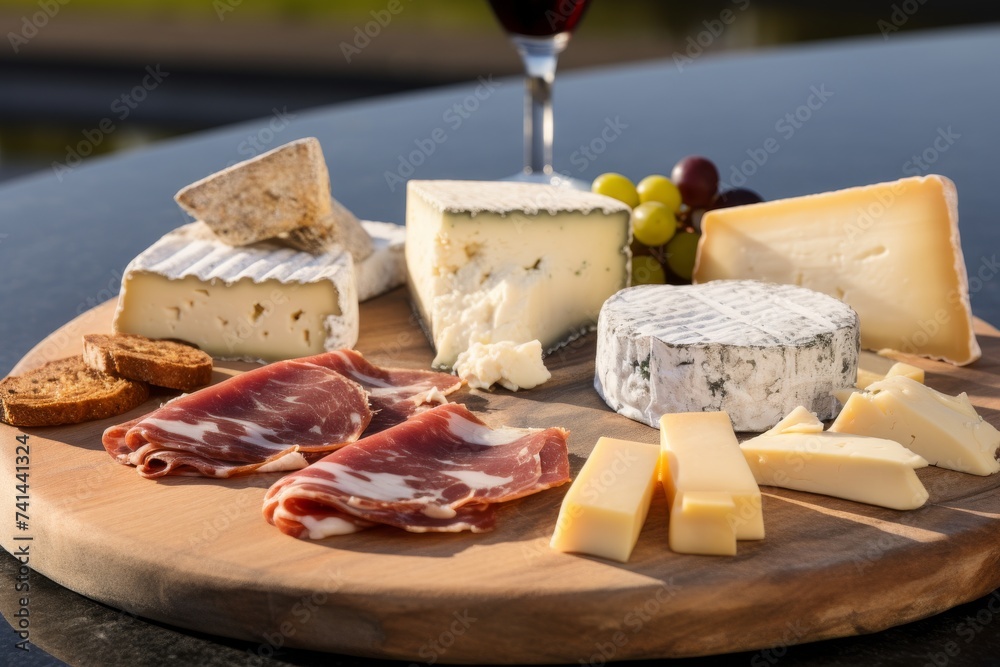 Assorted cheese on a wooden platter for tasting