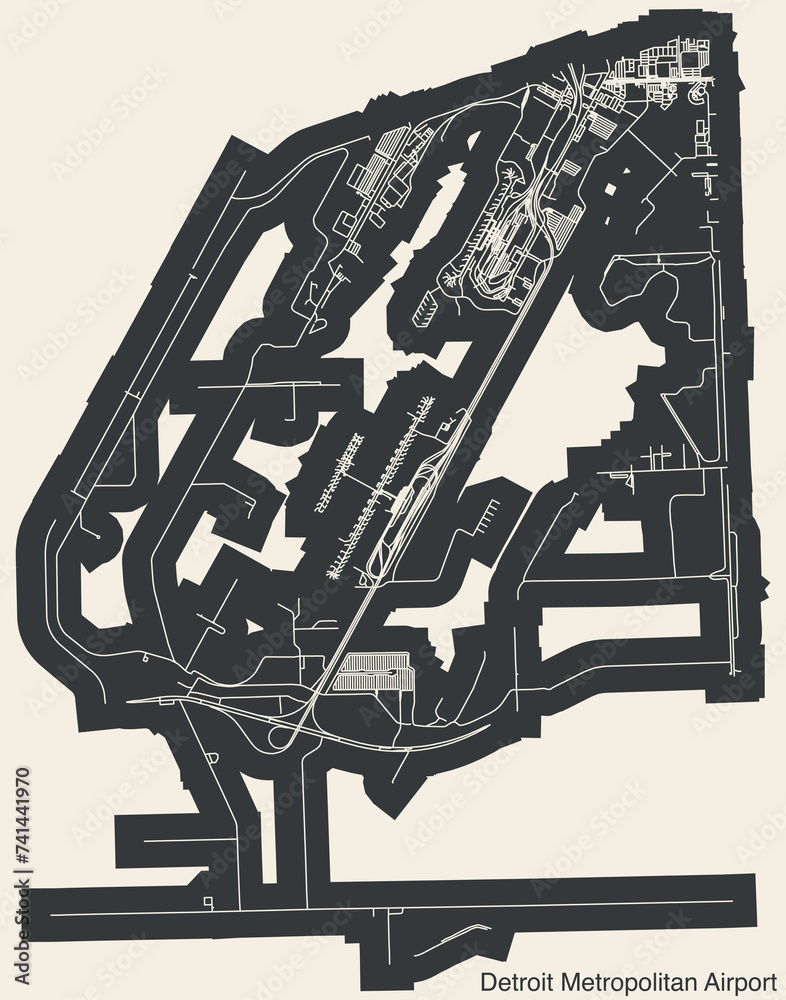 High contrasted terminals layout diagram map with airfield road lines ...