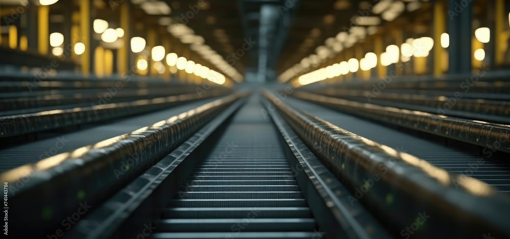 Empty conveyor belt in factory