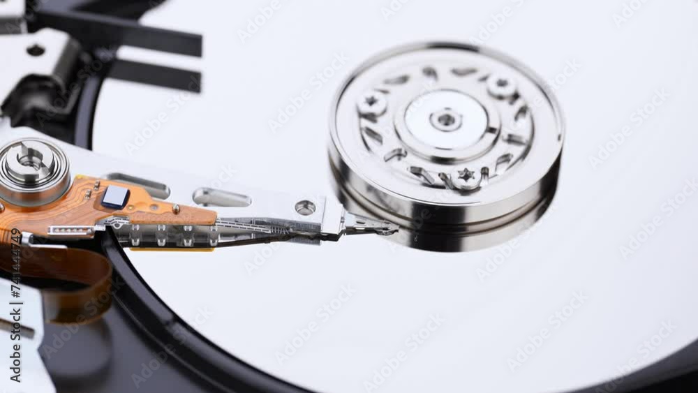 Hard drive isolated on white background. HDD. Major components of a 3.5-inch SATA hard disk drive: platter, spindle, actuator, actuator arm. Disk head above the plates
Hard drive isolated on white background. HDD. Major components of a 3.5-inch SATA hard disk drive: platter, spindle, actuator, actuator arm. Disk head above the plates