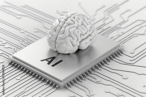 AI Brain Chip searching algorithm. Artificial Intelligence hall effect sensors mind substance f axon. Semiconductor depth first search circuit board thermal management photo