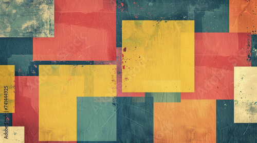 Retro Mid-Century Abstract Background Loop. Colorful Shapes With Grunge Texture. 