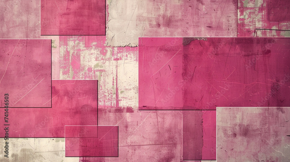 Retro Mid-Century Abstract Background Loop. Pink Shapes With Grunge Texture.	