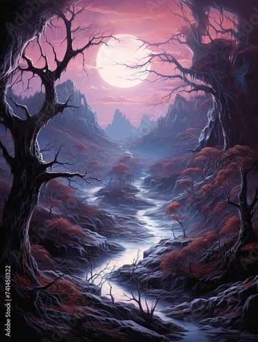Vampire Twilight Landscape: Moonlit Fantasy Art of Mythical Creature