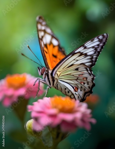 Macro shots  Beautiful nature scene. Closeup beautiful butterfly sitting on the flower in a summer garden. Generative AI