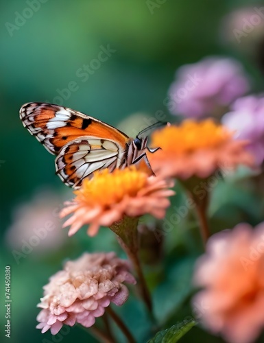 Macro shots, Beautiful nature scene. Closeup beautiful butterfly sitting on the flower in a summer garden. Generative AI © Jaon