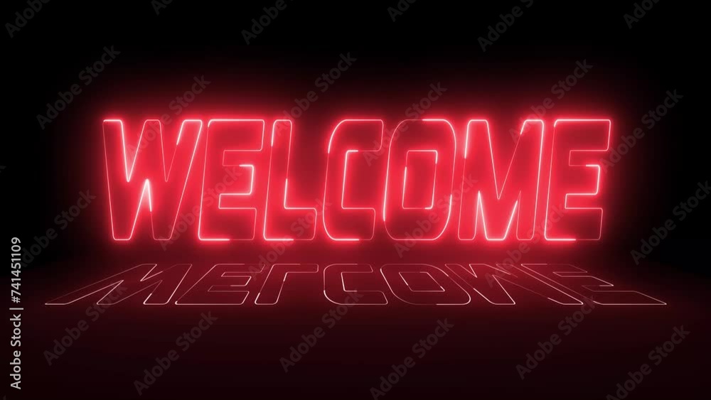 4K Welcome neon sign board retro style animation in black background. Welcome title greeting motion graphic invitation advertisement glowing trendy massage video. Welcome background animation.