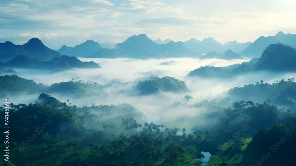 Foggy Landscape in the Jungle - Atmospheric Illustration

