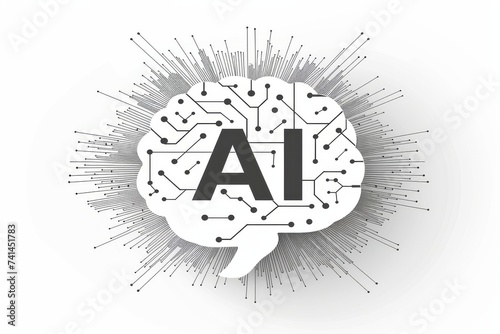 AI Brain Chip spiritual energy. Artificial Intelligence somatosensory network mind harvard architecture axon. Semiconductor monochrome icon circuit board classification photo