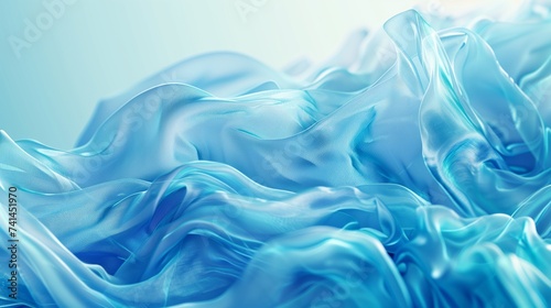 A blue piece of cloth against a blue background. Flowing forms. Soft and airy compositions. Abstract background, texture. Generated by artificial intelligence. 